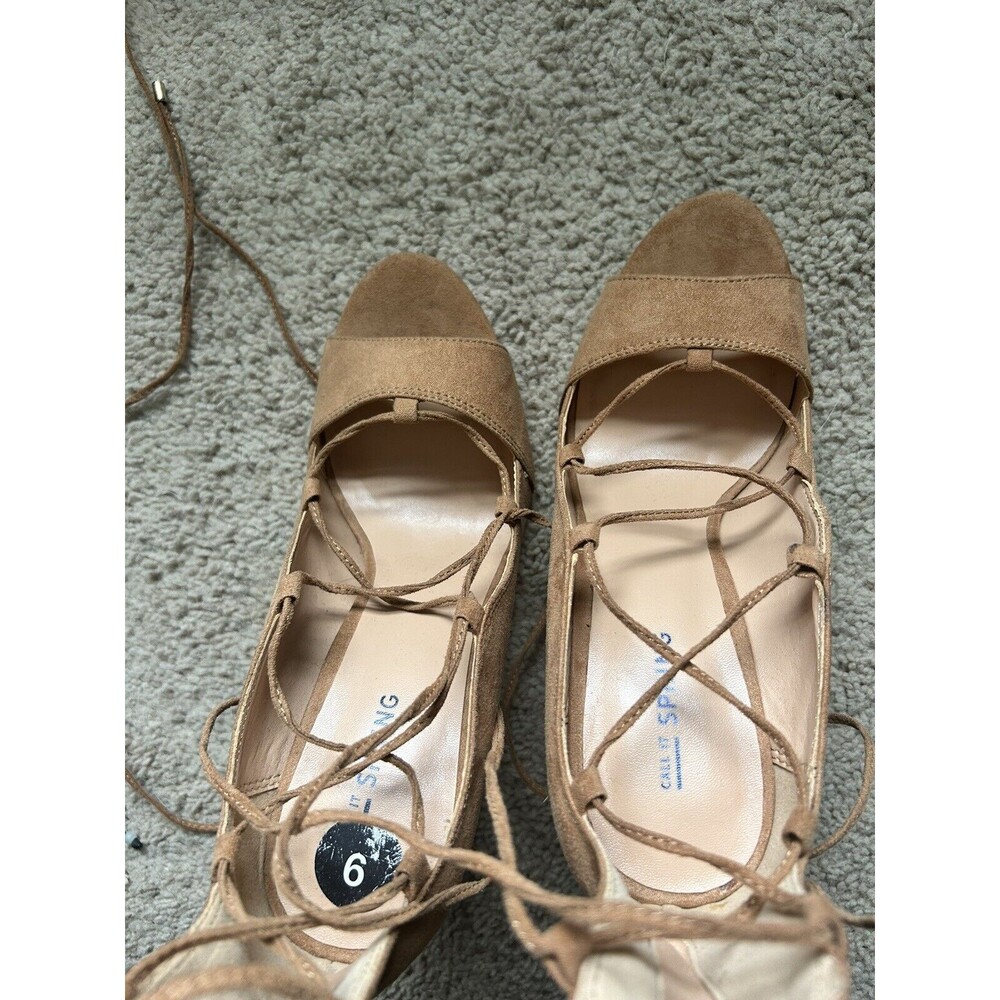 Call It Spring Tan Lace Up Heels Size 9 - image 4